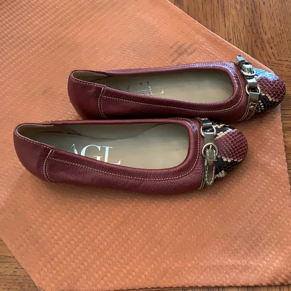 AGL Flats Size 36 Mauve w/ snakeskin print toe cap - Picture 3 of 10